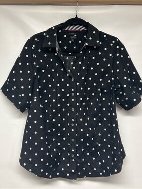 Talbots Black and White Polka Dot Short-Sleeve Button-Down Shirt